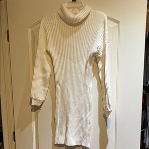Elegant Cream Turtleneck Sweater Dress